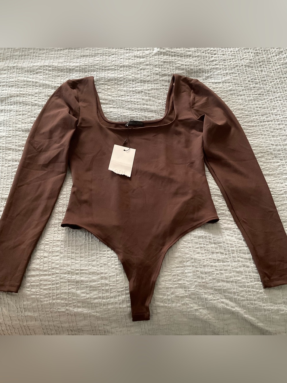 Zara Chocolate Brown Long Sleeve Scoop-Neck Bodysuit